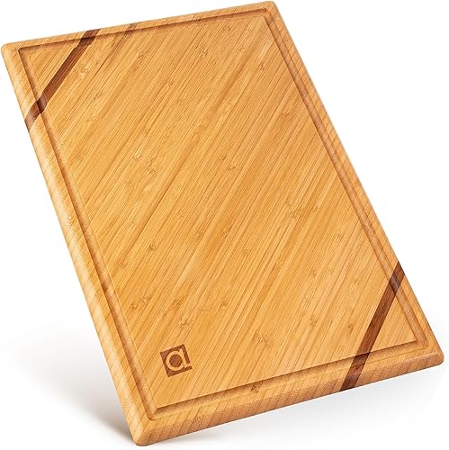 Wellspring Tabla de cortar de madera de bambú orgánica para cocina, carne, queso, verduras, tabla de cortar de madera grande de lujo y tabla de