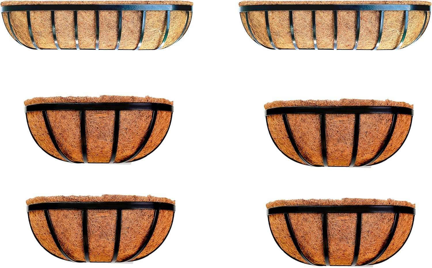 LalaGreen Bundle - 30" x 2 Pack + 16" x 4 Pack Black Metal Deck Railing Planter Boxes for Outdoor Plants, Window Flower Box with Coco Liners Metal Horse Troughs Fence Balcony Garden Patio Porch