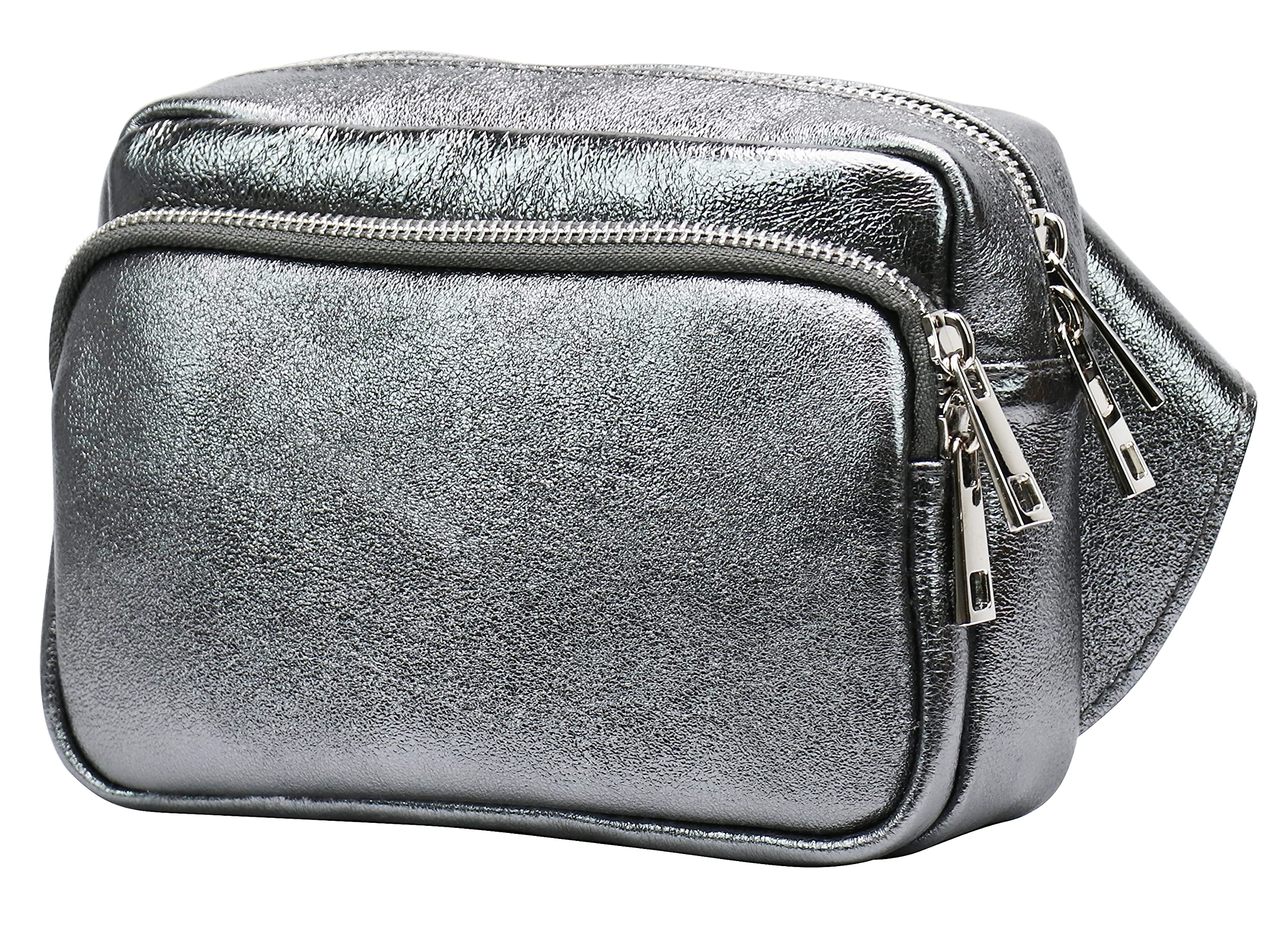 SH Leder Jsoo G412 Torba biodrowa z prawdziwej skóry dla kobiet i mężczyzn, unisex, na pasek, na festiwal, podróż, średnia torba crossbody, damska skórzana torba, 18 x 13 cm, antracytowa, metaliczna