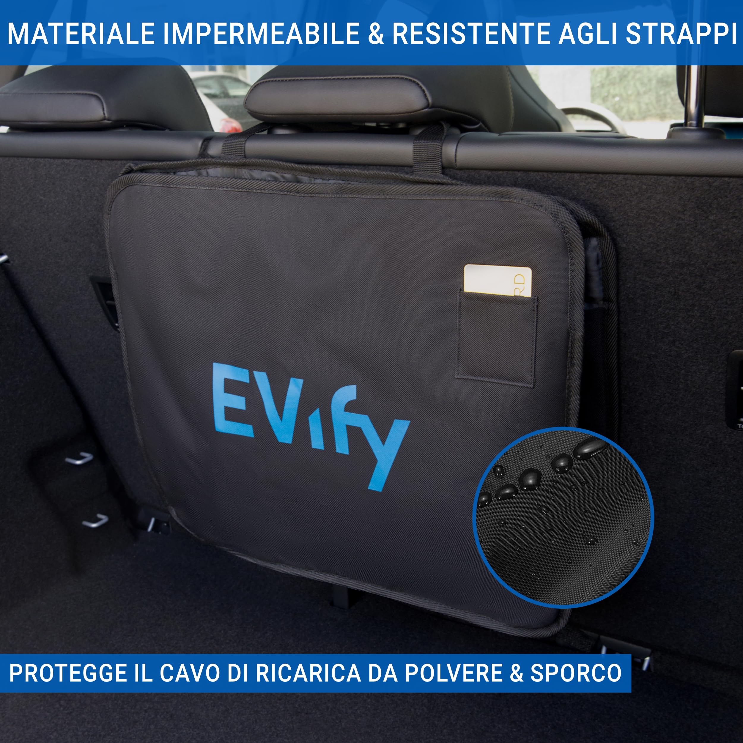 Borsa di ricarica tipo 2 per bagagliaio, organizer velcro, scomparto carte ricarica, design
