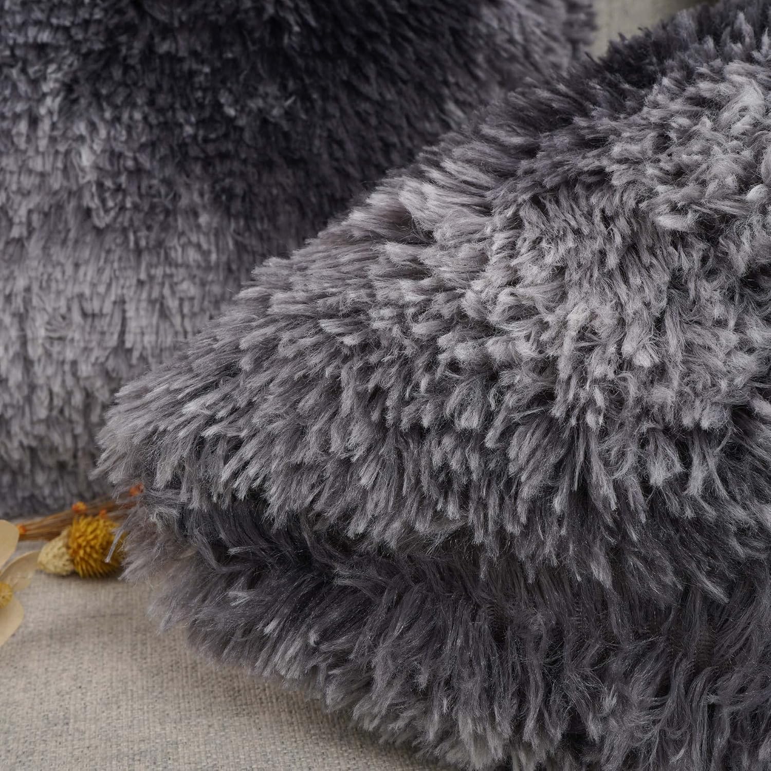 YOUR SMILE Pack of 2, Decorative New Luxury Series Colourful Faux Fur Fluffy Throw Pillow Case Fuzzy Cushion Cover(18''x18'',Grey) 18''x18'' Grey
