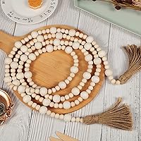 Vista 3 de Jetec - Guirnaldas de cuentas de madera de 7,9 pies con borlas, adornos colgantes navideños de estilo boho, decoración rústica de granja para mesa