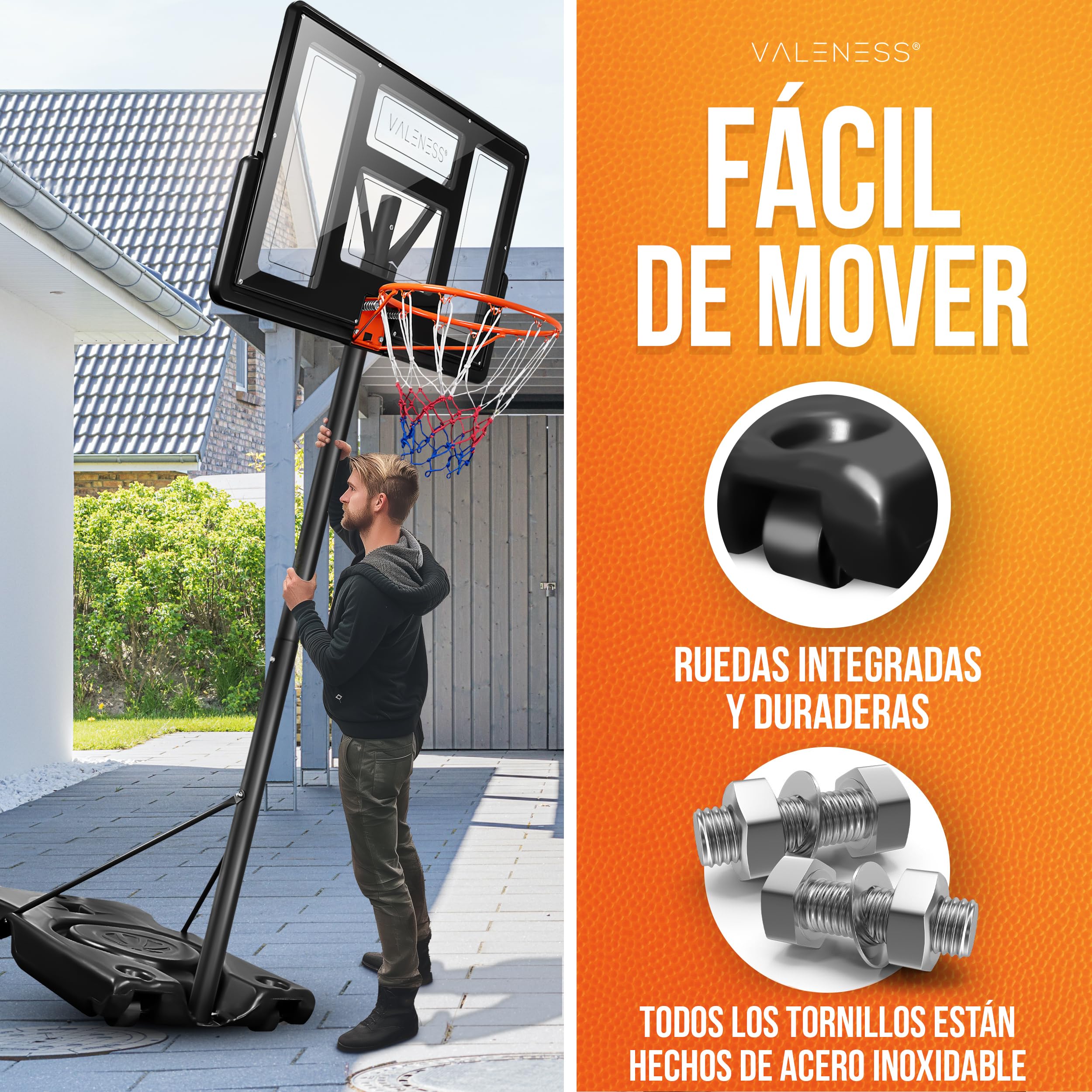 Aro de Baloncesto para Exterior - Soporte Ajustable en Altura [135 a 305 cm] y Resistente a la Intemperie - Aro Profesional con balón y Bomba para niños y Adultos (Profesional 135–305 cm)
