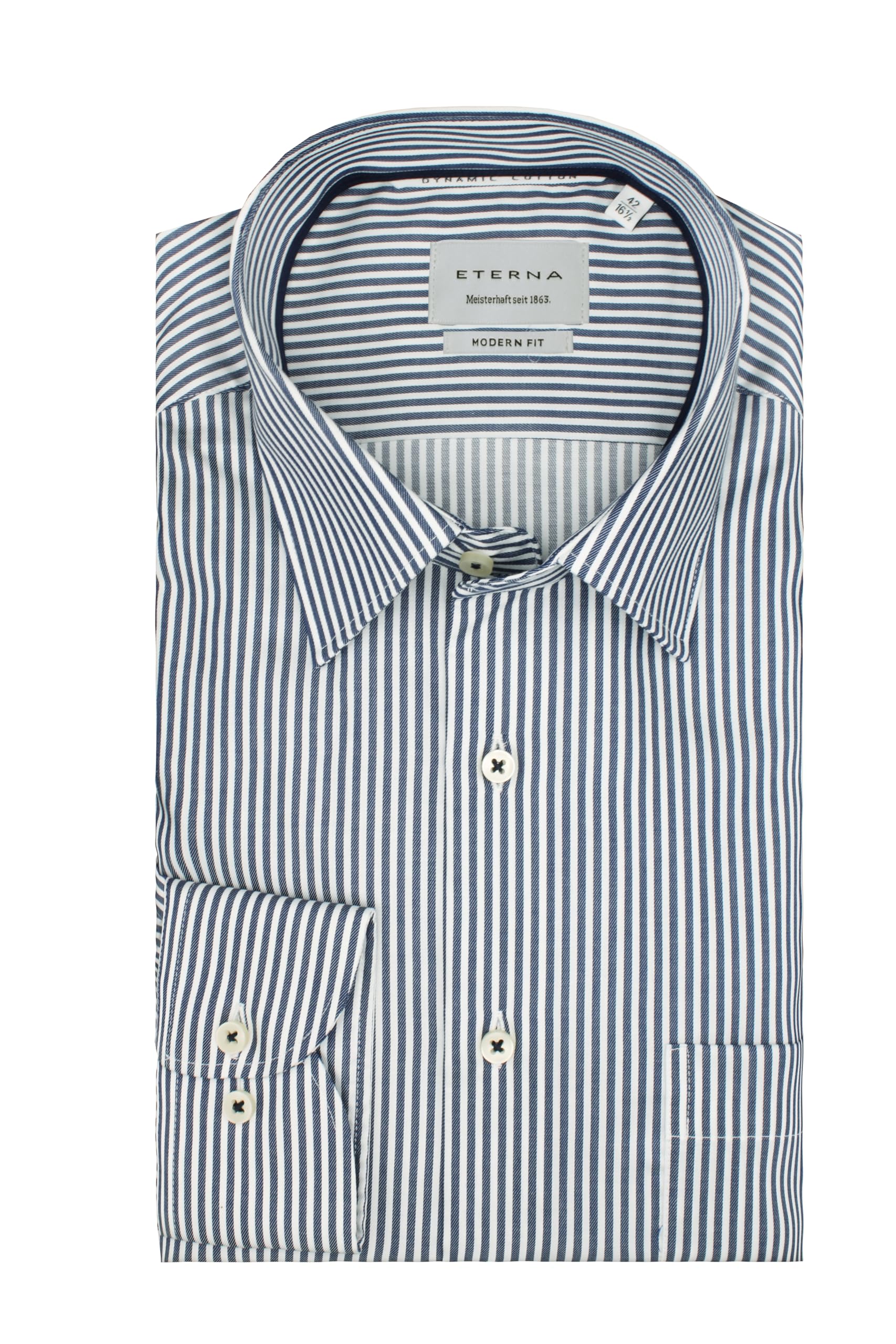 ETERNA Herren Langarm Hemd | MODERN FIT | Gestreift | Bügelfrei, Knitterfrei | 100% Baumwolle