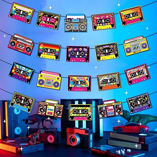 Miniatura 8 de Radio Boom Box - Pancartas de fiesta retro con recorte de boombox, pancartas colgantes, pancartas colgantes de los años 80, hip hop, música, telón