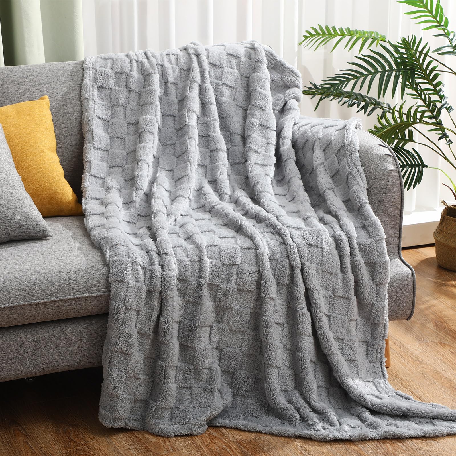 Buryeah 6 coperte in pile, 127 x 152 cm, morbide coperte 3D a scacchi jacquard per letto, divano, letto, regali di apprezzamento per i dipendenti, per matrimoni, dipendenti (grigio)