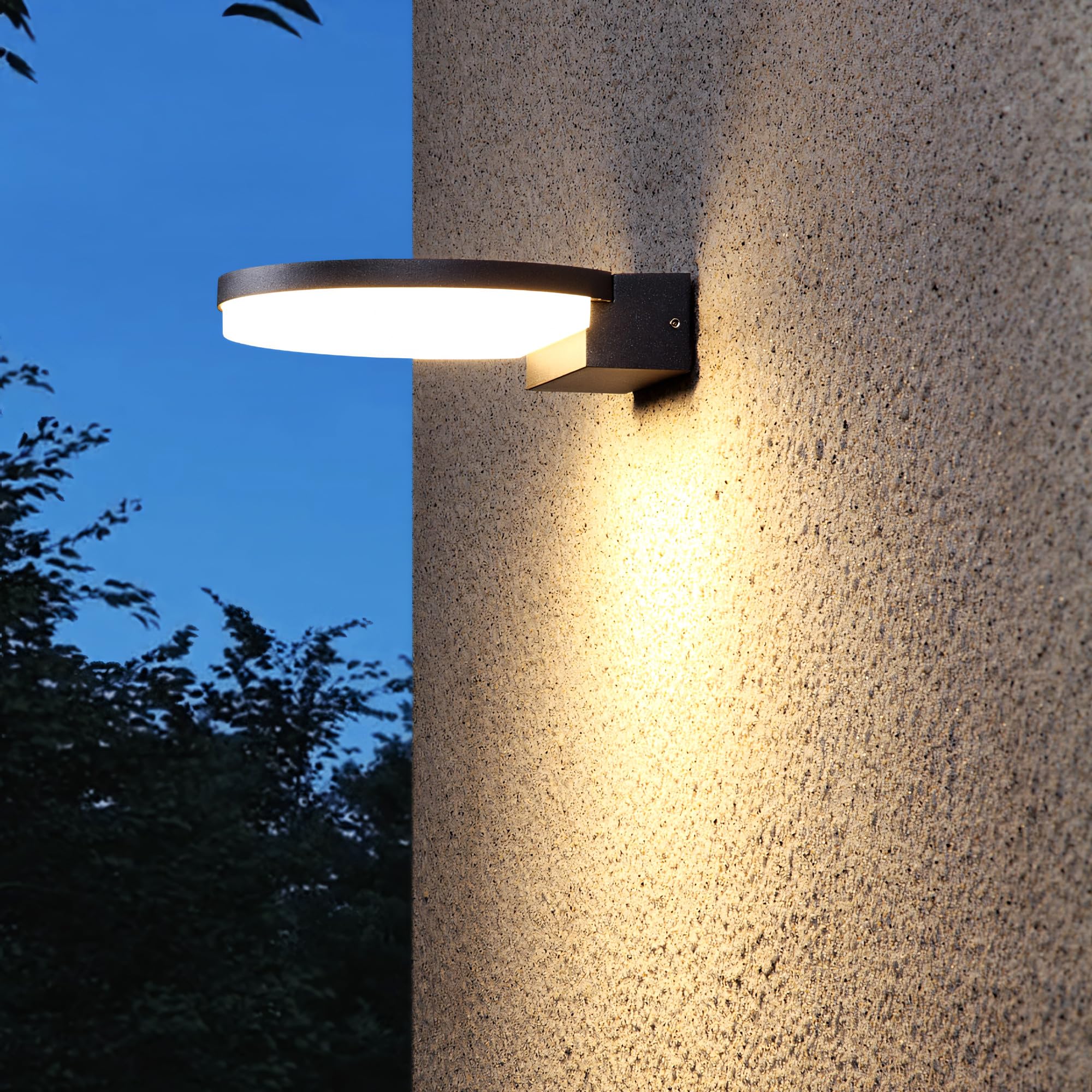 WAYEE Outdoor Wall Light,Exterior Wall Light Waterproof IP54,Modern LED Garden Wall Light,Warm White,Aluminium Up or Down Wash Light,Black,Round for Yard,Patio,Porch Front Door Balcony
