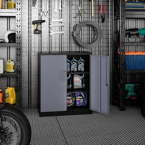 Miniatura 121 de Armario de almacenamiento de metal con ruedas, armario de almacenamiento con cerradura de 73 pulgadas con 2 estantes ajustables y 1 cajón para Negro