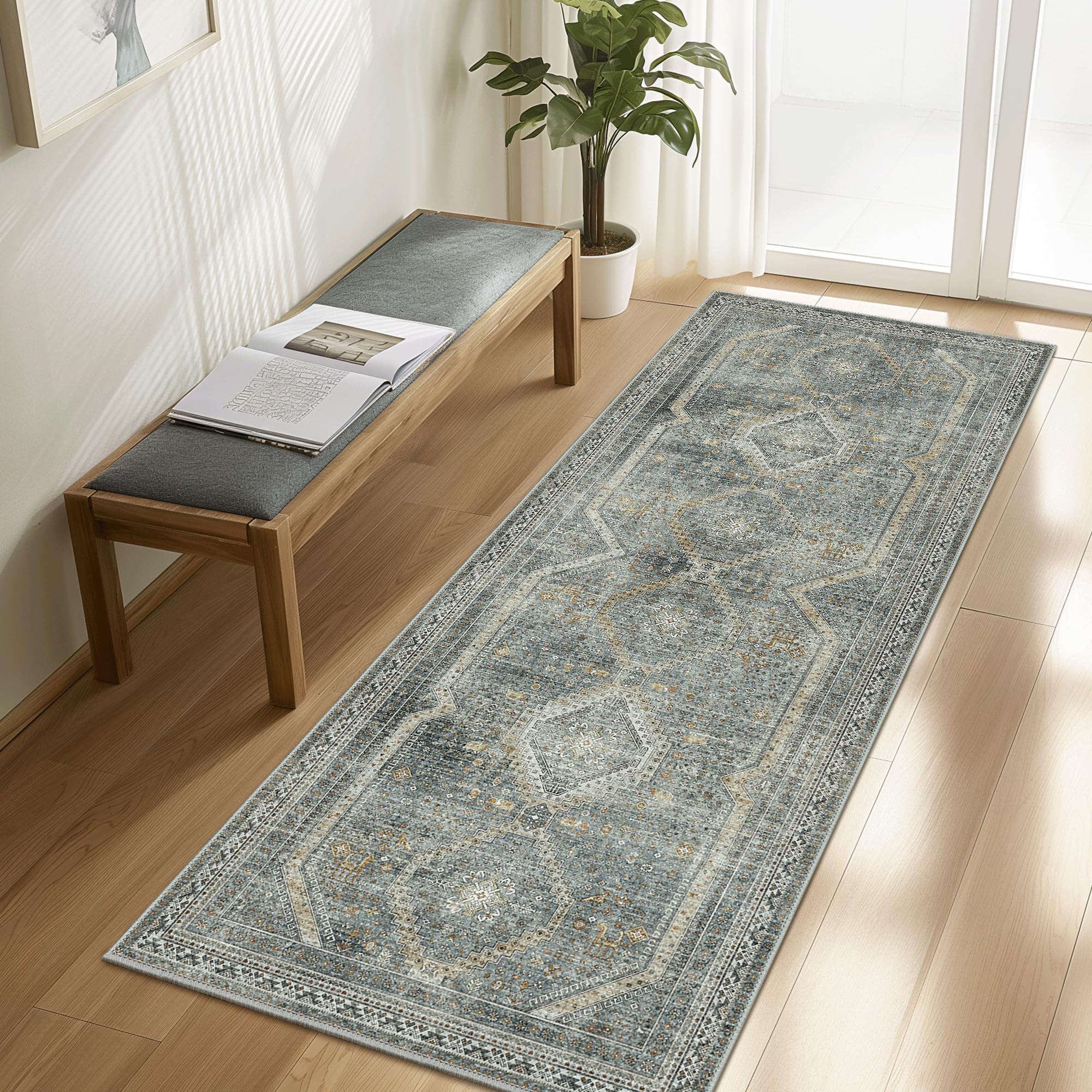 GENIMO 2x5 Non Slip Hallway Runner Rug, Machine Washable, Thin & Low Pile Lightweight for Kitchen, Laundry, Entryway, Bedroom & Living Room