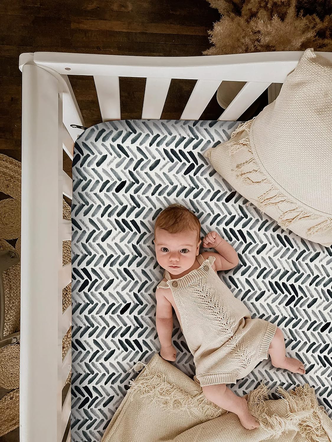 Soft Fitted Crib Sheet, Stretchy and Breathable Toddler Crib Sheet for Boys and Girls, Fits Standard Crib and Toddler Mattress (Grey Stripes)