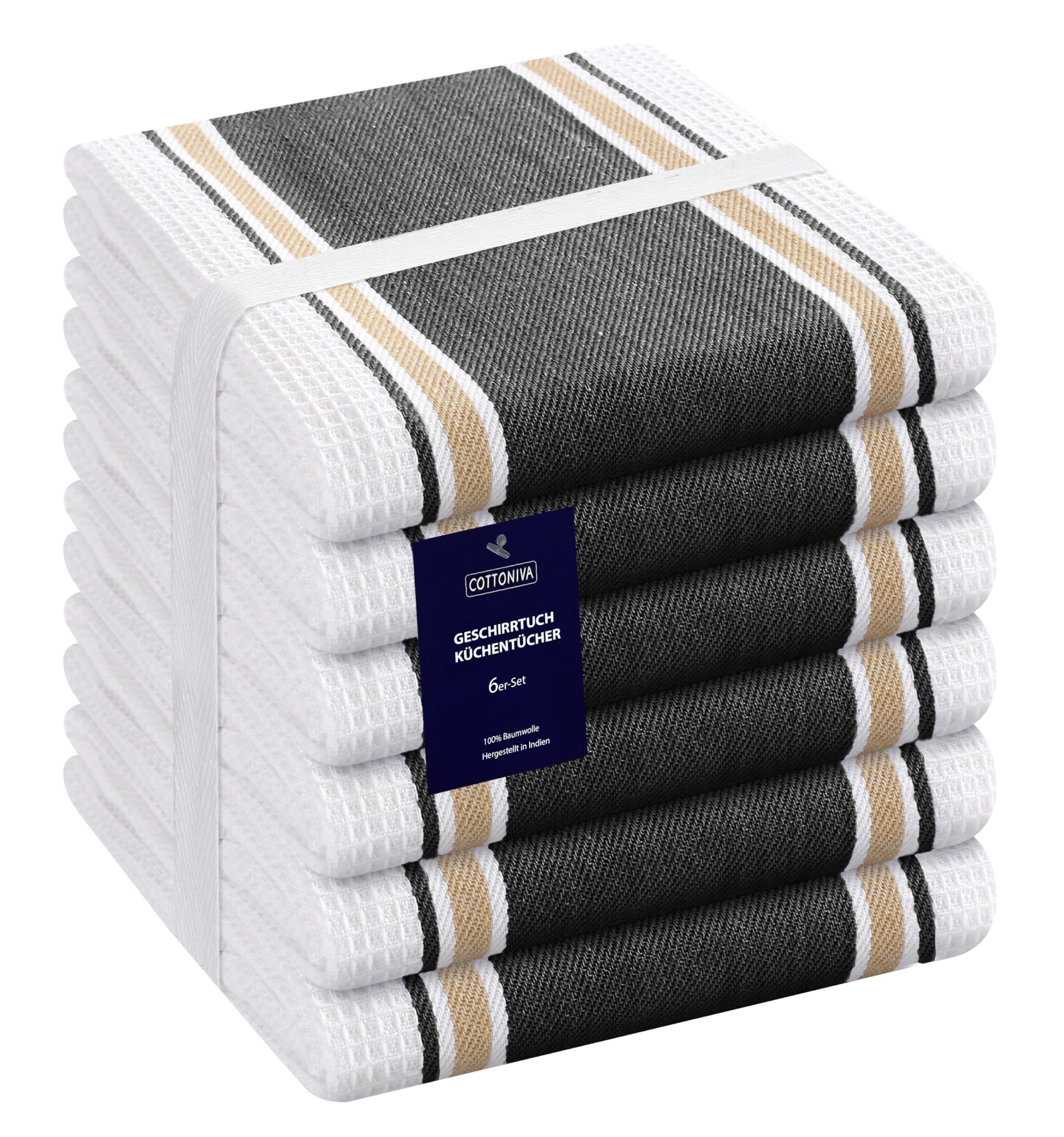 COTTONIVA Trapos de Cocina algodón 100% Juego de 6 Piezas - Absorbente Toallas de té - Toallas de Bar - Lavable a máquina Paños de Cocina 40 x 66 cm Negro