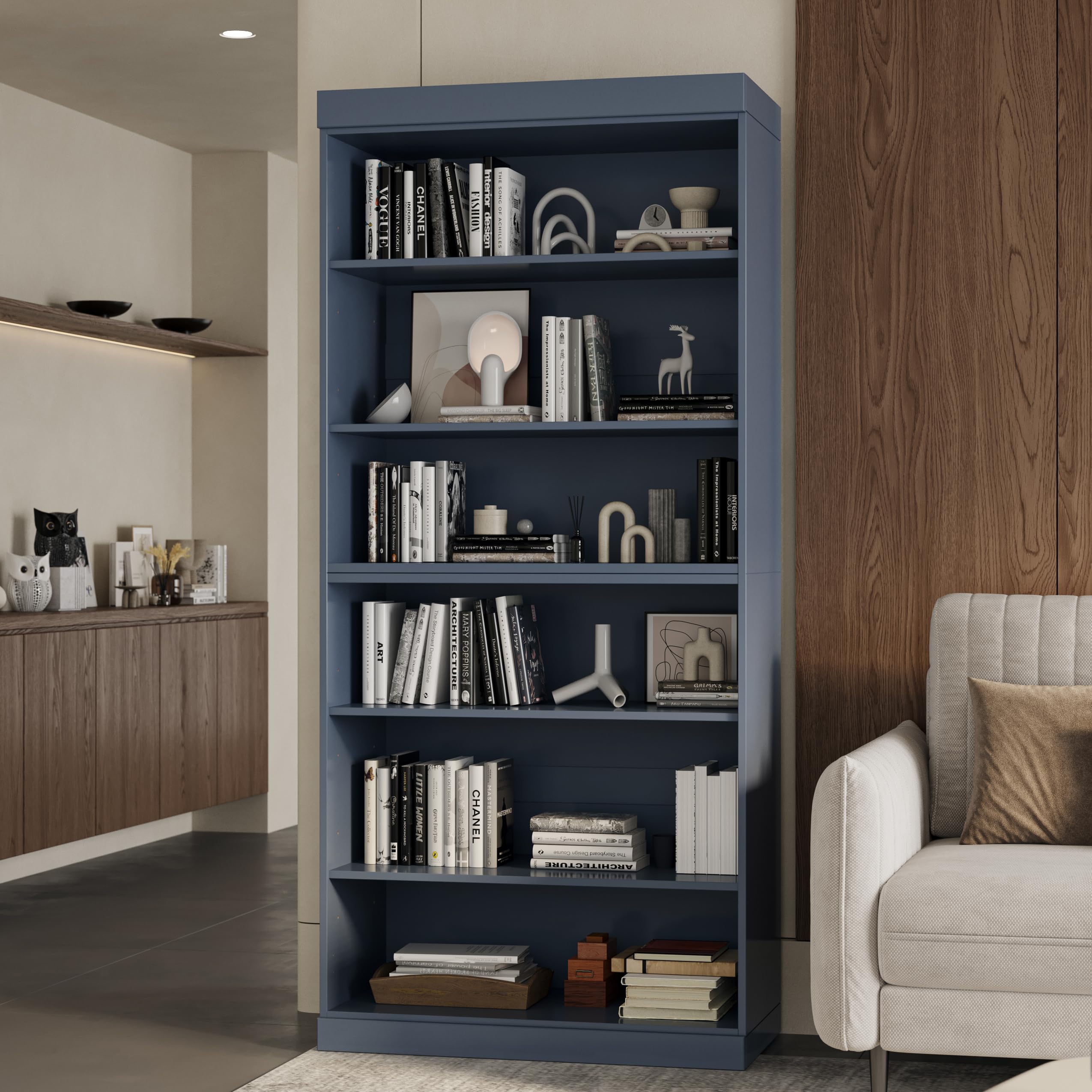 Palace Imports Solid Wood Bookcase - 6-Tier Bookshelf, 71.5" Tall, 32” W - Antique Blue, Stackable Modular, Open Storage Display for Living Room, Office, 100% Eco-Friendly Solid Wood, Made in Brazil