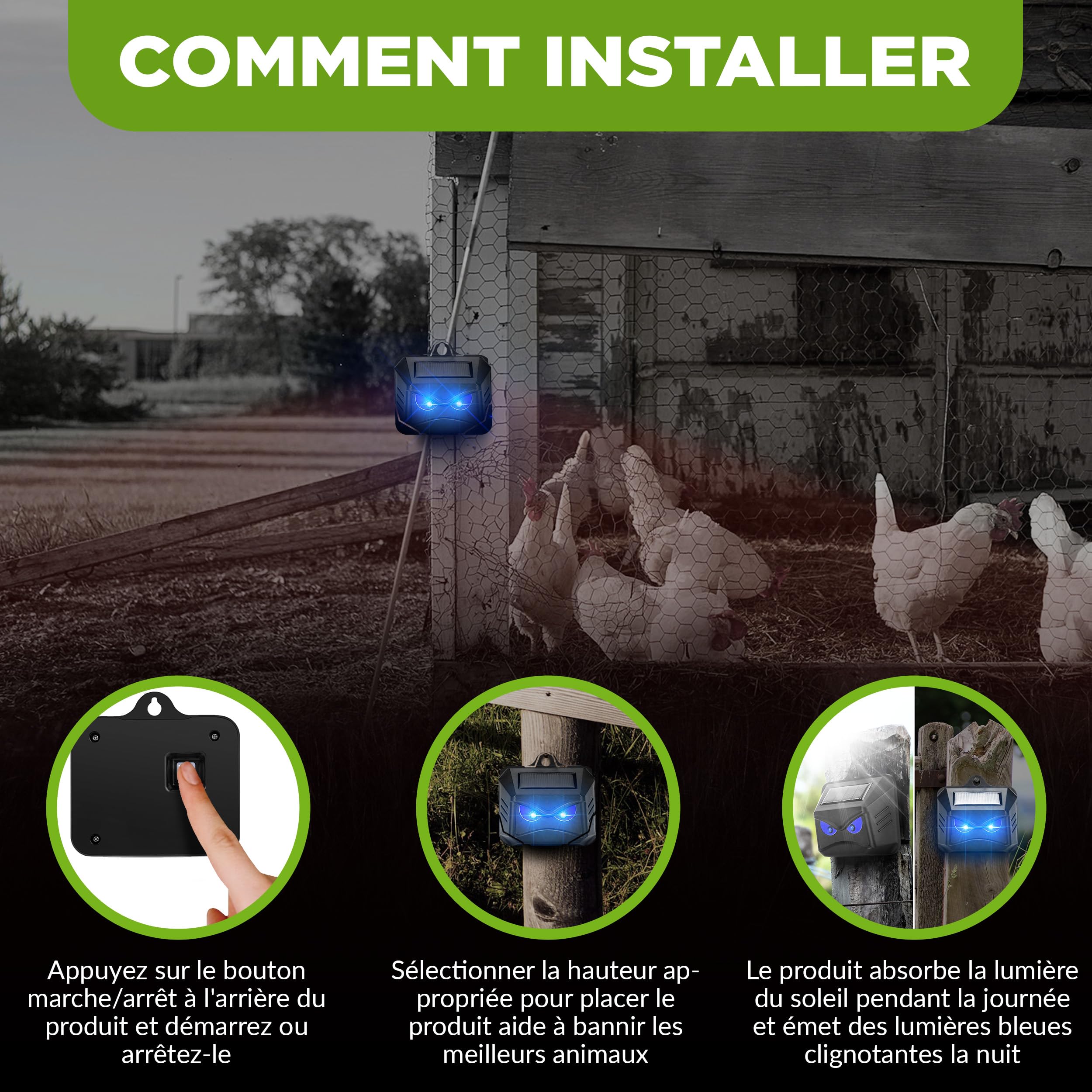 ISOTRONIC Répulsif Solaire Ratons Laveurs Cerfs Renards Sangliers Protection Animaux Sauvages LED Bleue 40 m² Lot de 4 Pièces Jardin