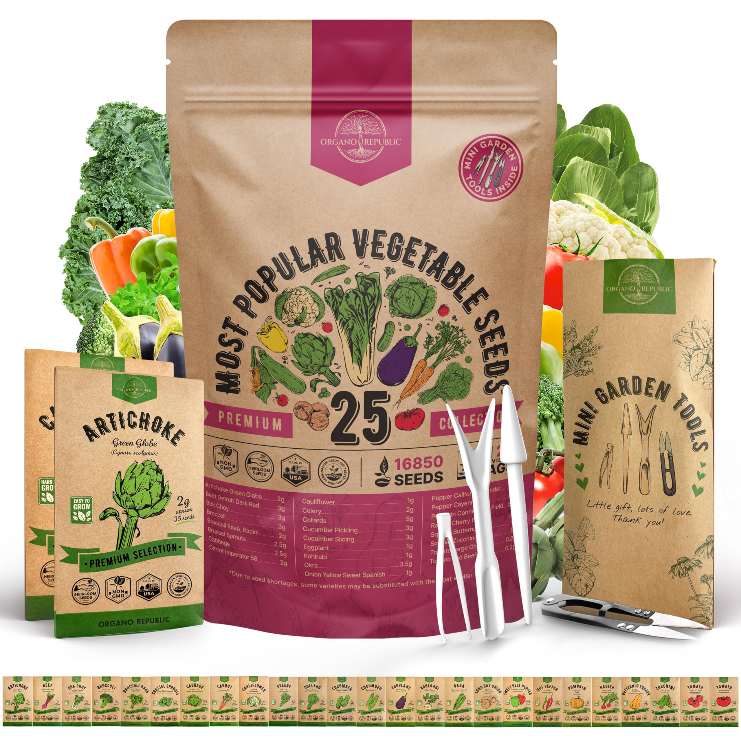 Organo Republic 25 Vegetable Seeds Variety Pack