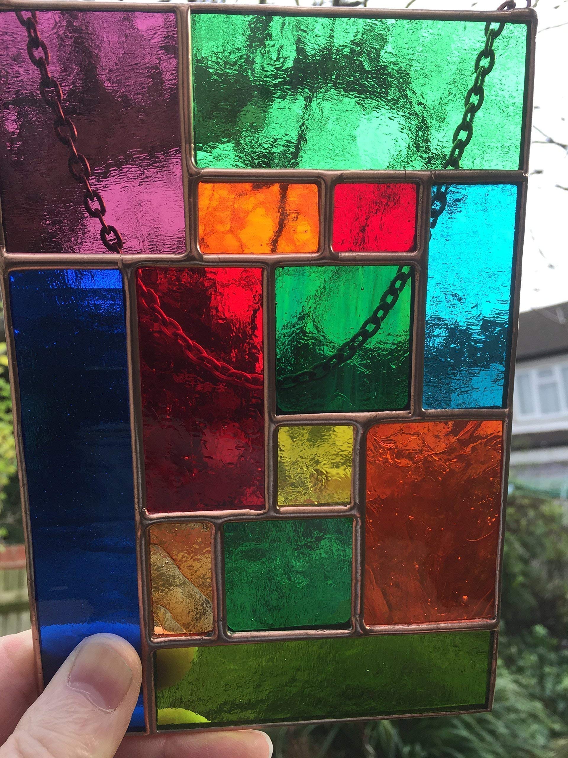 Pannello in vetro colorato, in rame, multicolore, arte astratta