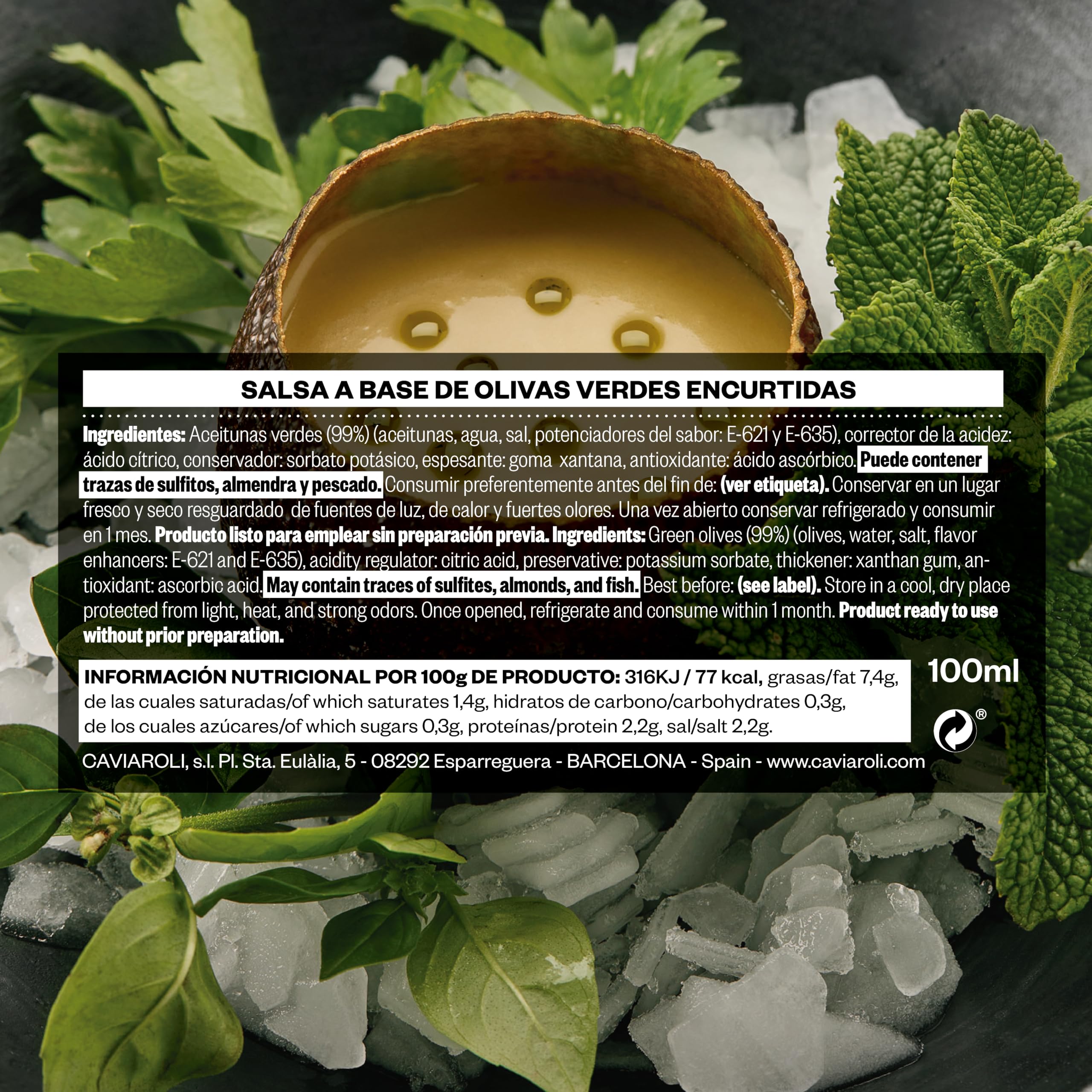 Salsa OLIQUIDA de olivas verdes, jugo de aceitunas encurtidas, 100ml