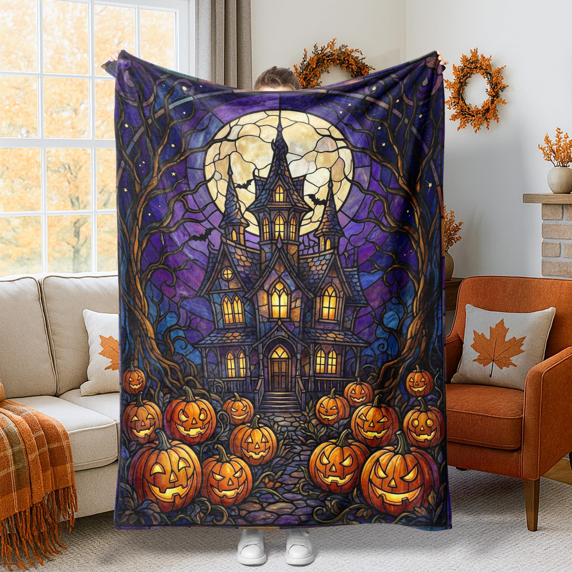 Couverture gothique Halloween plaid pelucheux et durable pour grand lit