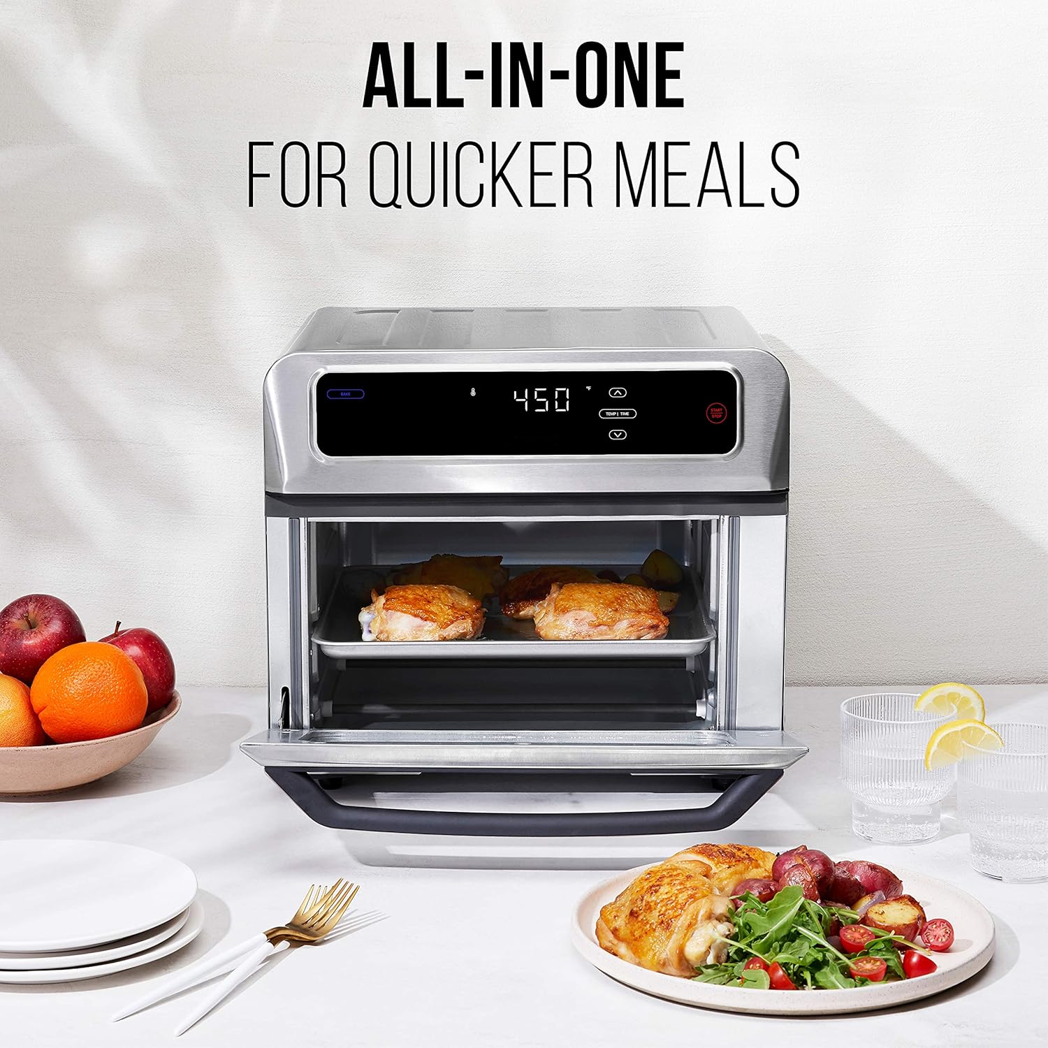 CHEFMAN Air Fryer Toaster Oven XL 20L, Healthy Cooking & User Friendly, Countertop Convection Bake & Broil, 9 Cooking Functions, Auto Shut-Off 60 Min Timer, Nonstick Stainless Steel, Shade Selector : Home & Kitchen