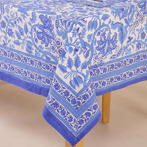 Miniatura 31 de Hand Block Printed Cotton Tablecloth – Elegant Floral Design Perfect for Dining Table Kitchen Parties Home Decor, Wall Tapestry (Peach Floral, 6