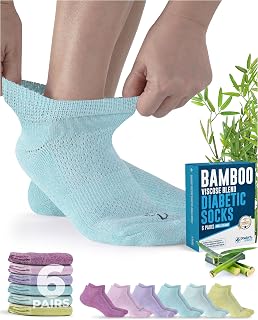 Doctor's Select Viscose Bamboo Ankle Diabetic Socks for Women and Men - 6 Pairs | Super Soft, Non Binding, Loose Wide Top