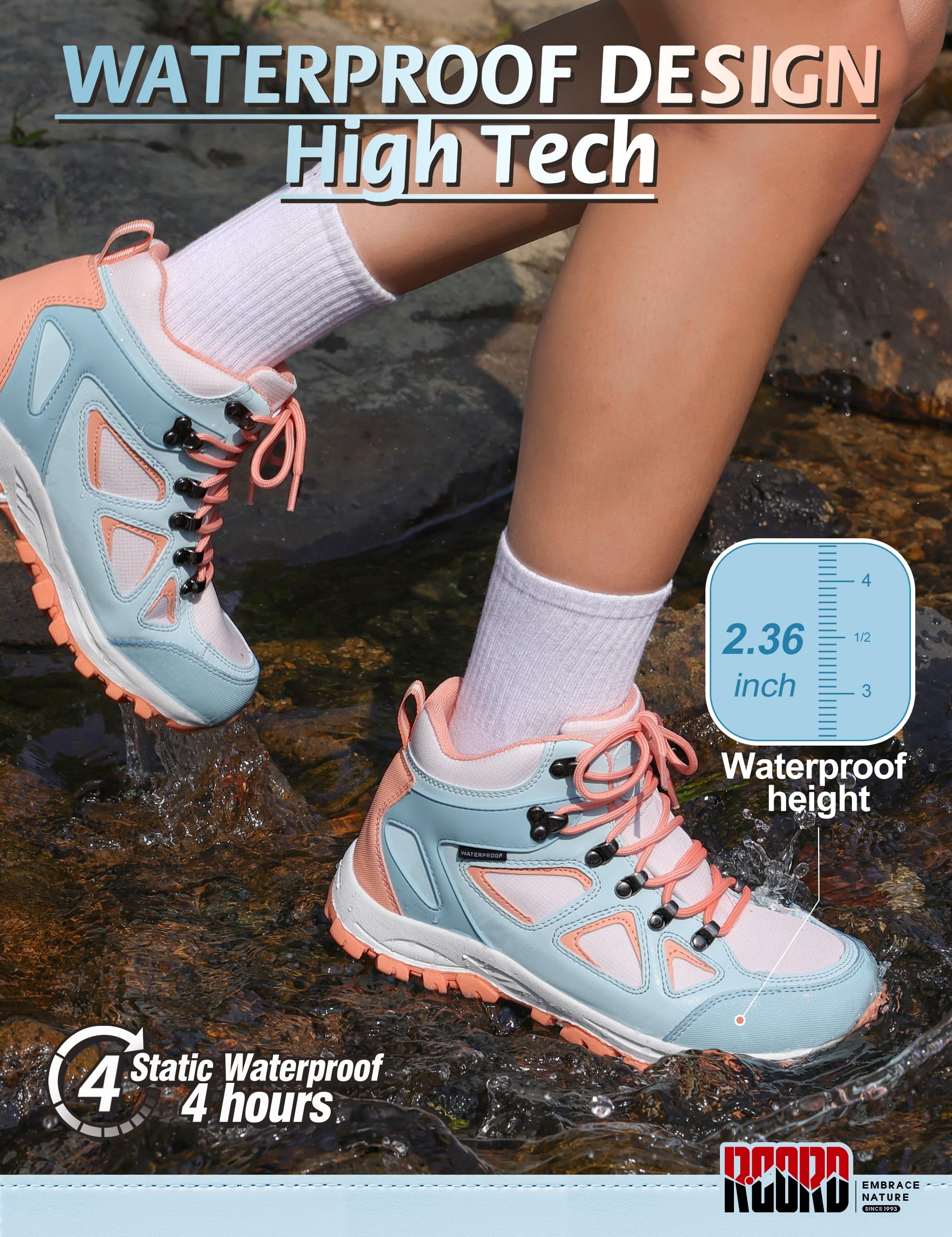 R CORD Kids Hiking Boots Outdoor Ankle Hiking Boots Girls Trekking Walking Boots with Lace Up Hiking Shoes for Outdoor BluePeach 13 Little Kid