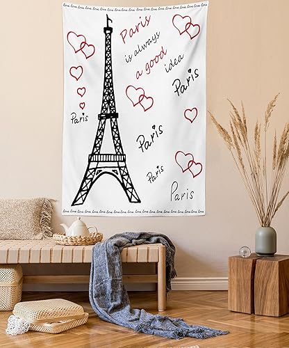 Ambesonne Tapiz de la Torre Eiffel, Torre Eiffel de París es siempre una idea, decoración de tela para colgar en la pared para dormitorio, sala de