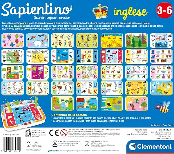 Clementoni Sapientino - Inglese, Gioco Educativo con Penne Parlanti Bambini 3-6 Anni, con 16 Schede e più di 32 attività per Imparare Vocaboli Inglesi, Made in Italy, Lingua Italiana, 16475 - 2