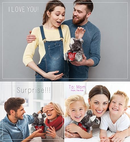 Miniatura 3 de DolliBu Peluche de San Valentín con diseño de rinoceronte marrón sentado con texto en inglés "I Love You", bonito regalo para el día de San