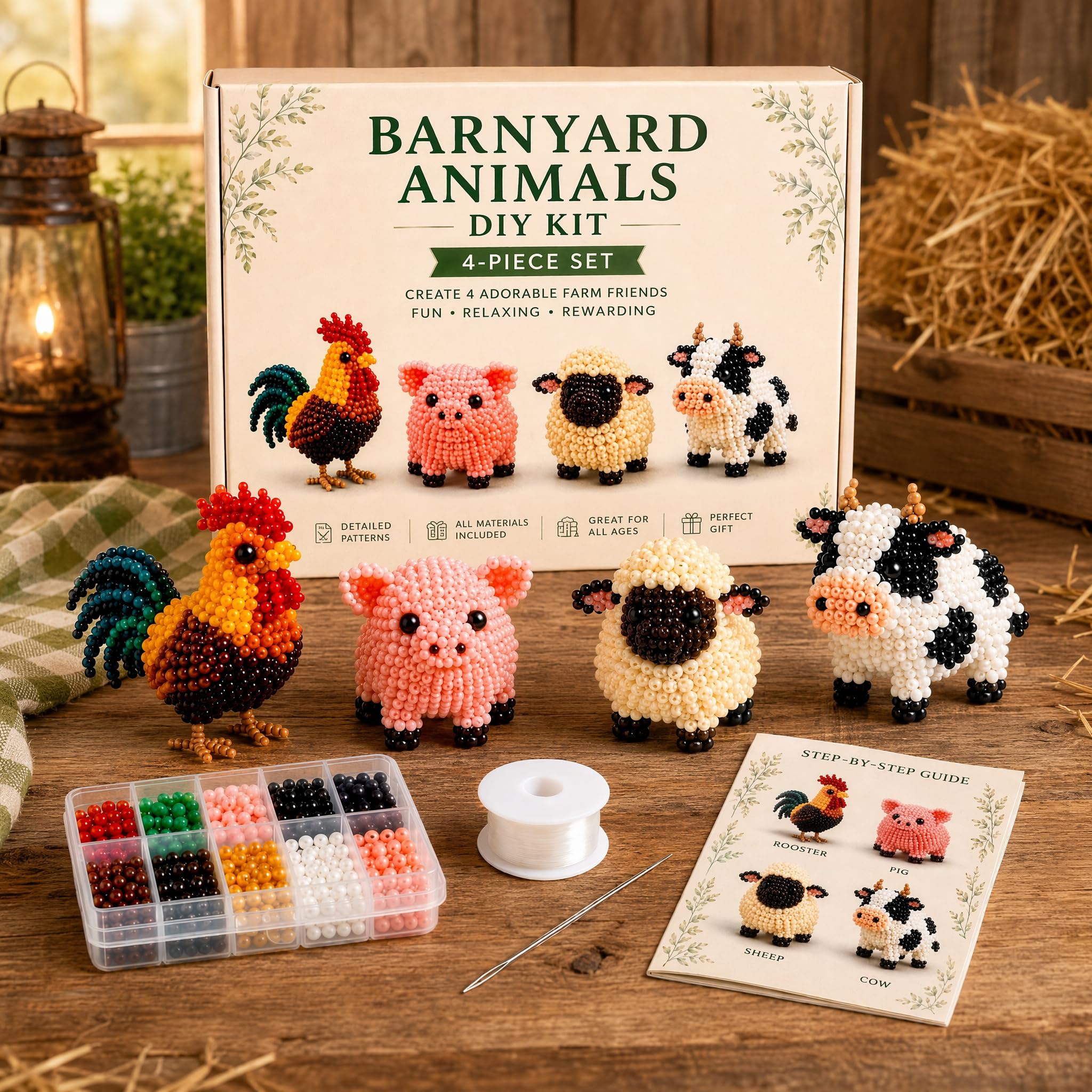 Copbopwn 3D Beaded Animal Kit DIY Farm Beading Set for Adults Beginners