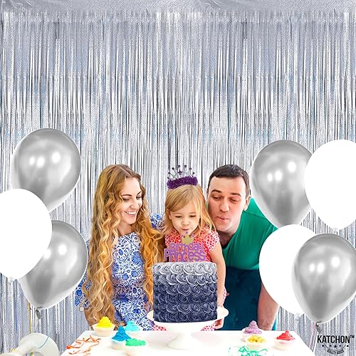 Miniatura 9 de KatchOn, Globos de novia gigantes plateados, 40 pulgadas, cortina de fondo plateada iridiscente, extragrande, 6.4 x 8 pies, paquete de 2 unidades,