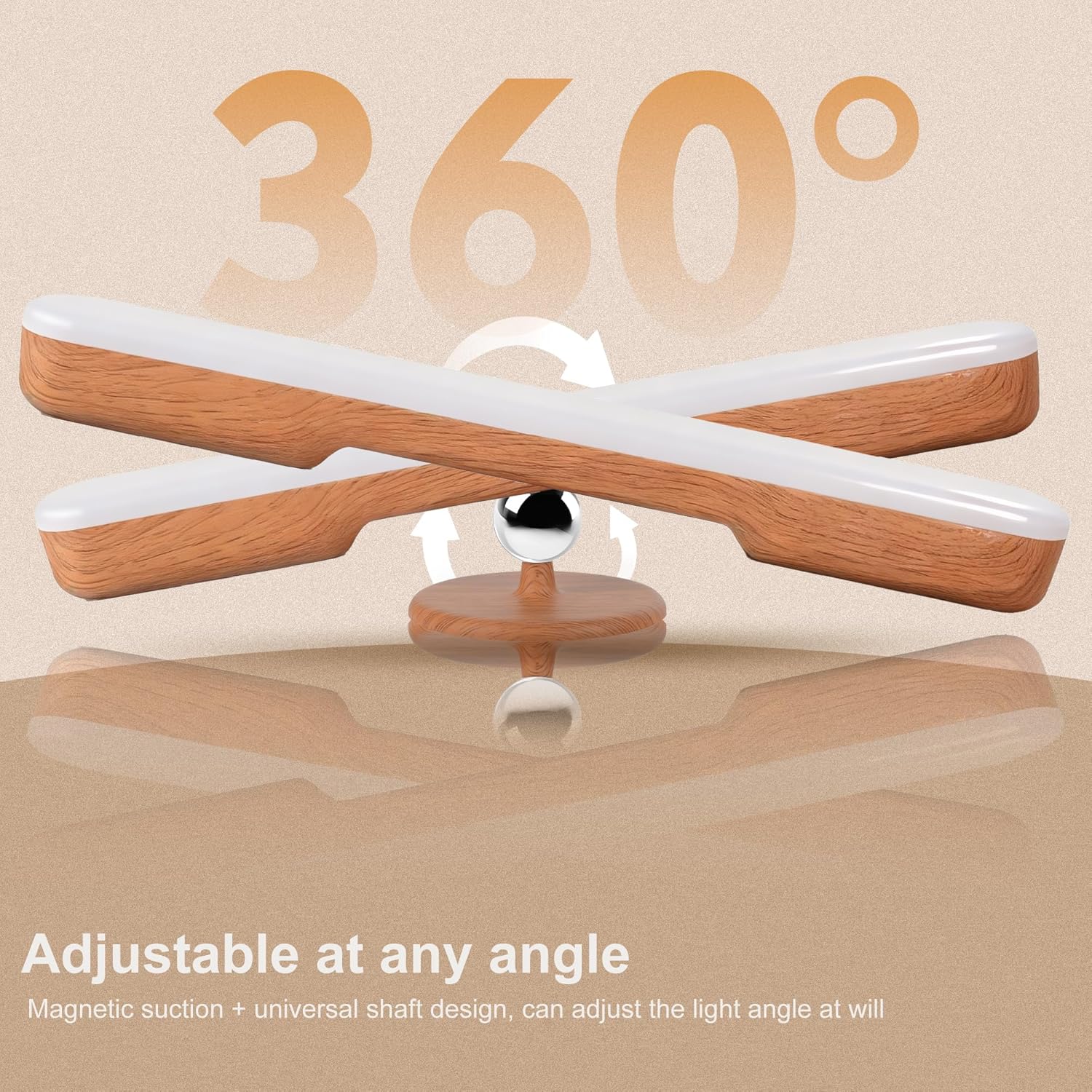 Benreom 2 Pack Vanity Lights for Mirror with 4000mAh Rechargeable Battery, Touch Control Dimmable Makeup Light with 3 Color Modes, Magnetic 360° Adjustable LED Bathroom Mirror Light, Light Wood