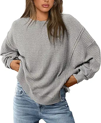 PRETTYGARDEN Oversized Sweatshirt for Women 2025 Fashion Crewneck Long Sleeve Pullover Waffle Knit Tops Fall Trendy Clothes