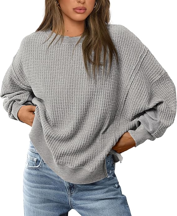 PRETTYGARDEN Oversized Sweatshirt for Women 2025 Fashion Crewneck Long Sleeve Pullover Waffle Knit Tops Fall Trendy Clothes
