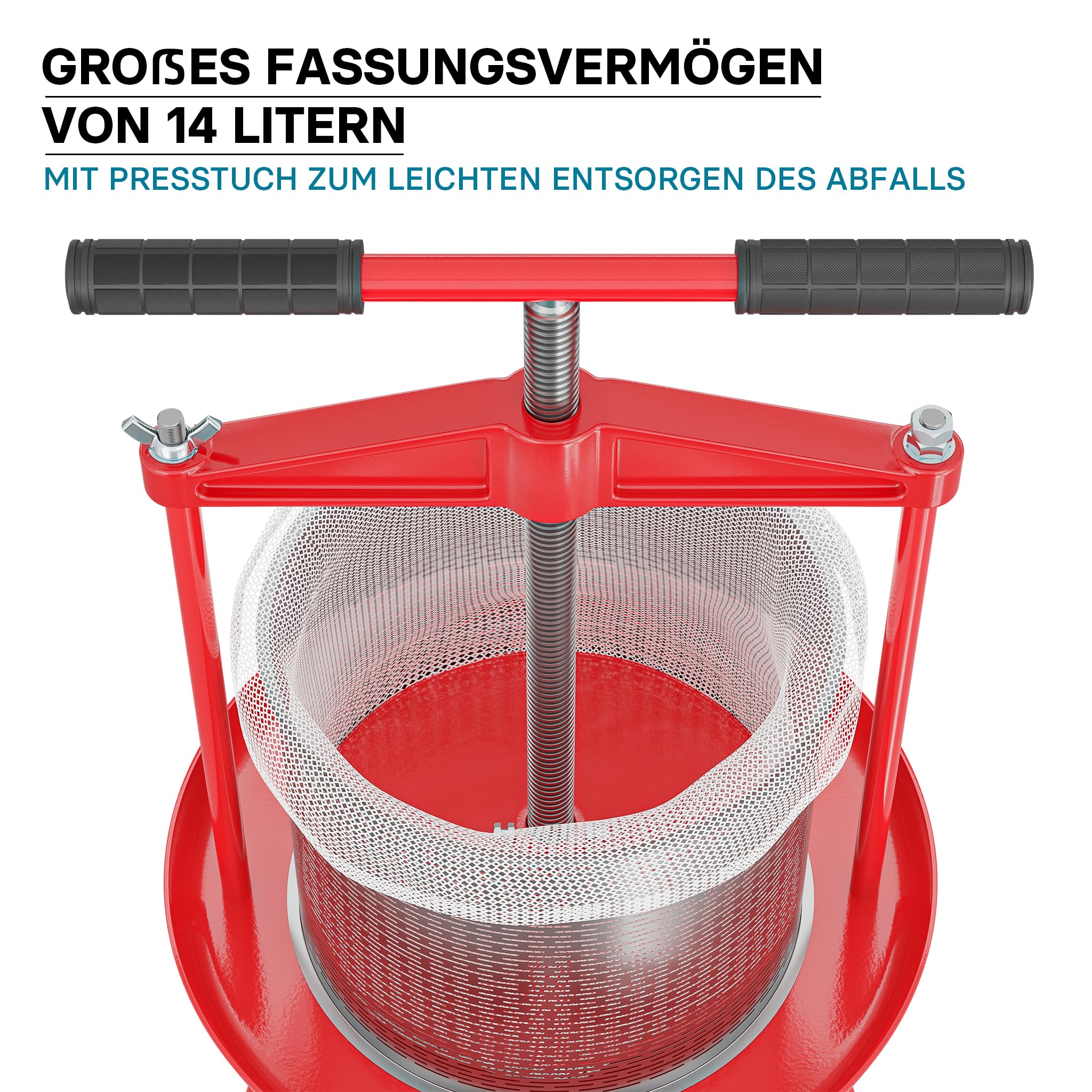 Wiltec Spindelpresse 14 L Obstpresse aus Edelstahl 66x58x47cm, einfach zu reinigen zum Herstellen von Apfelsaft Obstsaft Beerenpresse Weinpresse