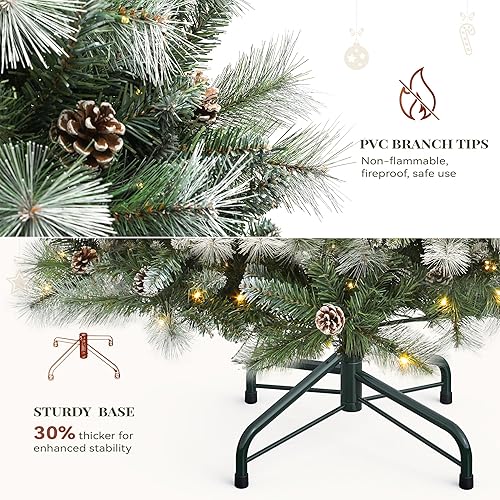 Miniatura 7 de YITAHOME Árbol de Navidad de pino escocés preiluminado y predecorado de 6 pies con control remoto, árbol de Navidad esmerilado con piñas y agujas,