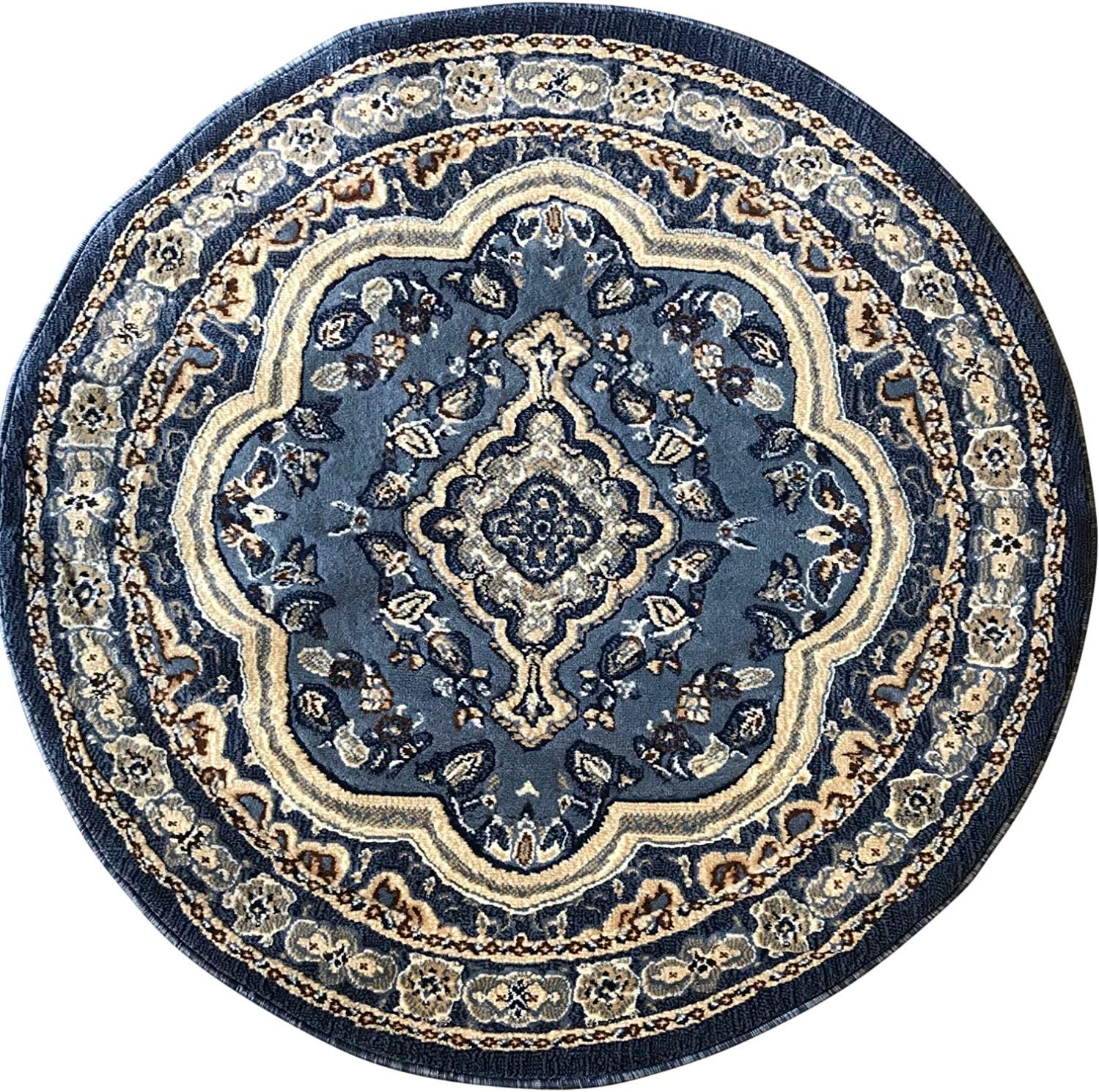 EMIRATES Traditional Round Oriental Rug Blue Persian Design
