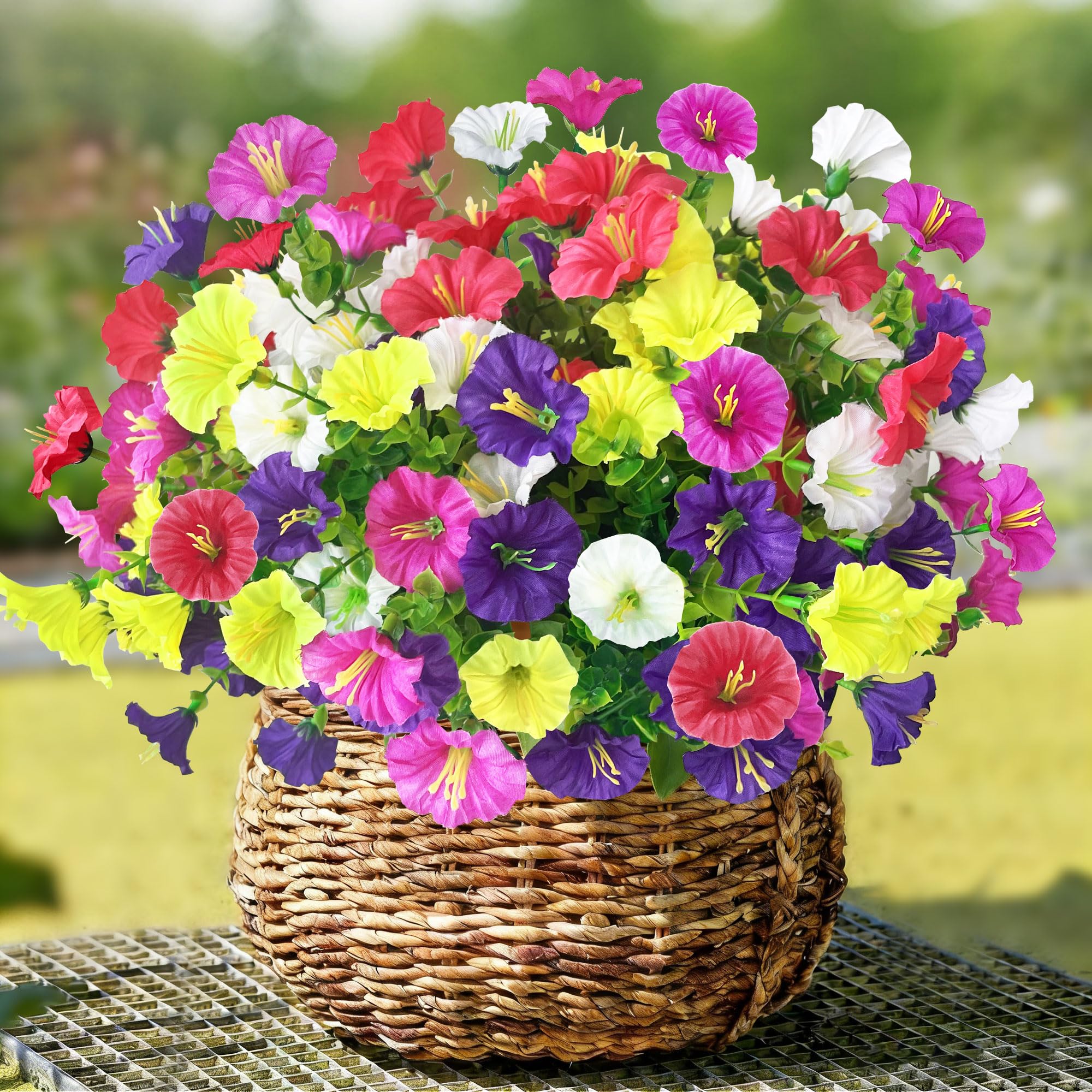 YMIFEEY 8 piante artificiali da balcone per esterni, fiori artificiali, per esterni, resistenti alle intemperie, per balconi, balconi, fiori, resistenti ai raggi UV, per interni ed esterni (4 colori