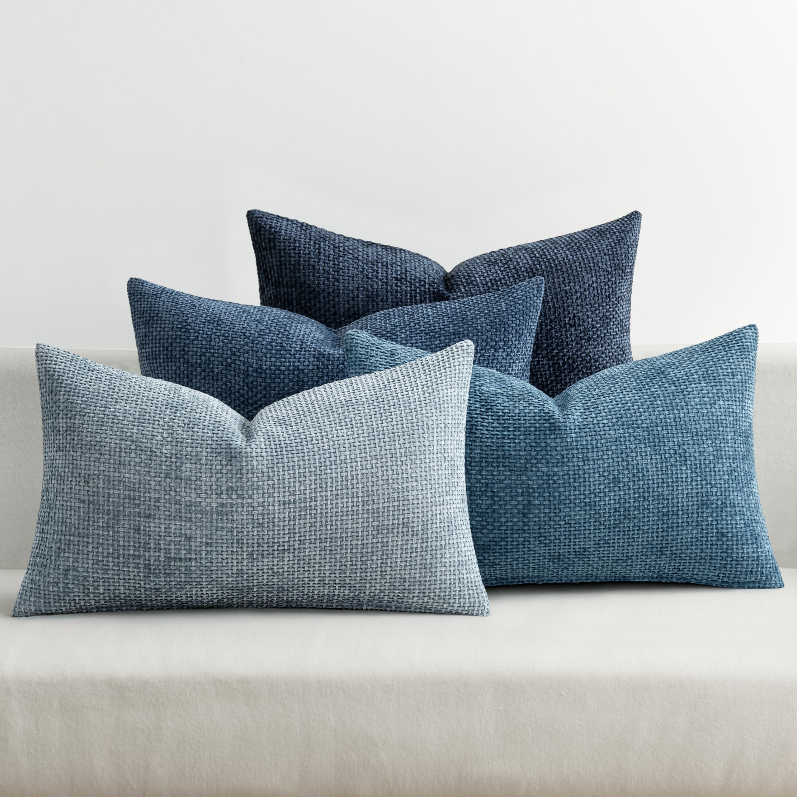 MIULEE Decorative Chenille Lumbar Pillow Covers Blue Series 12x20