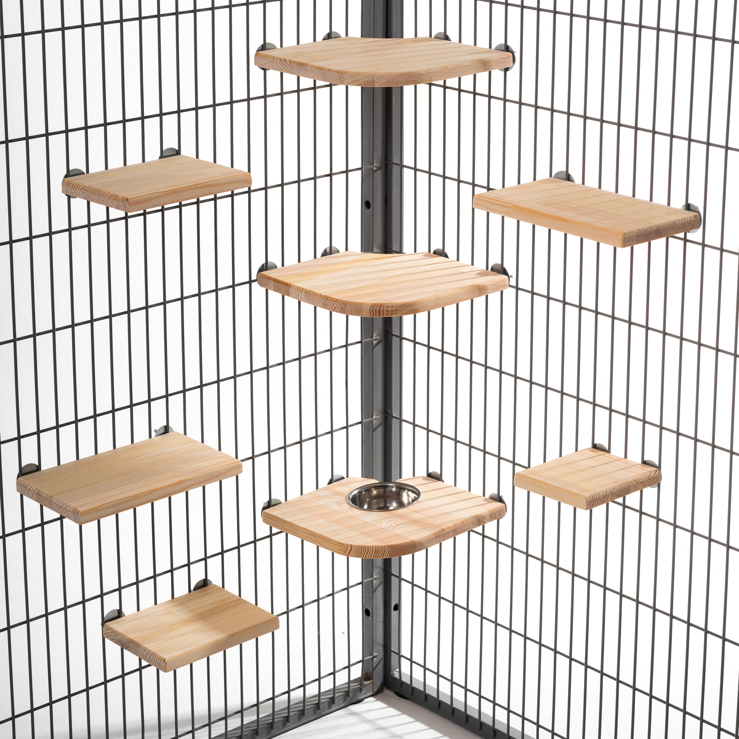 Haustier-Plattform-Set aus Holz mit Schale, 8 Ledges für Chinchilla-Käfig, Kiefer natur