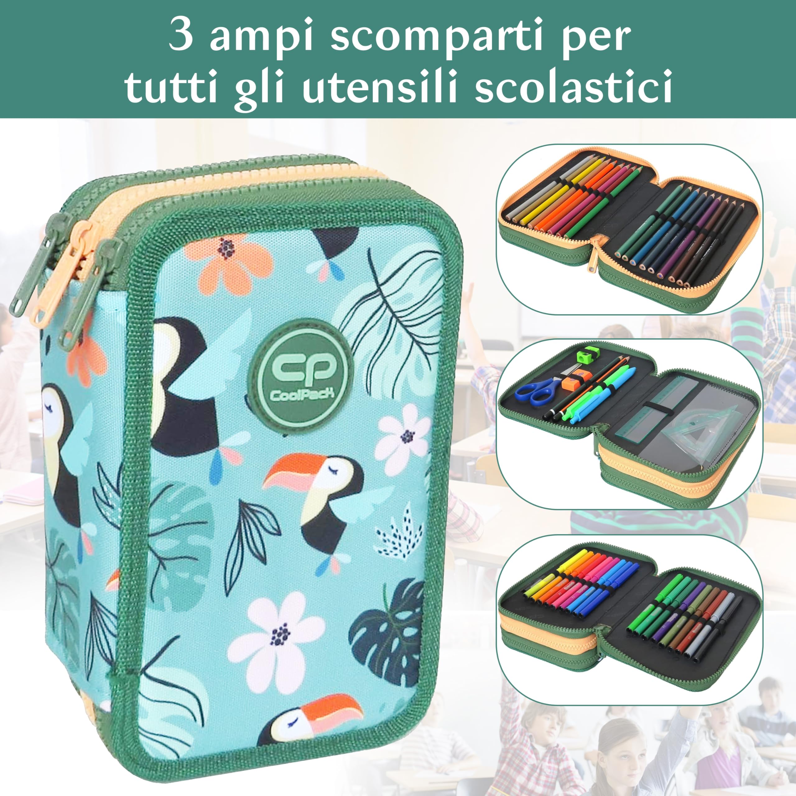 COIL Mochila 3W1 Toucan Escolar Niño clase 1-3 3 compartimentos, mochila, estuche, bolsa de zapatos, 21 litros, carbón, Equipo escolar