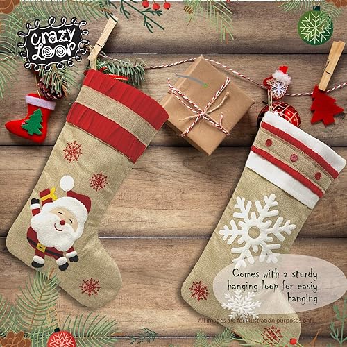 Miniatura 4 de Medias de Navidad paquete de 4 unidades de arpillera a cuadros grandes de Papá Noel, medias colgantes grandes clásicas para la familia de Navidad