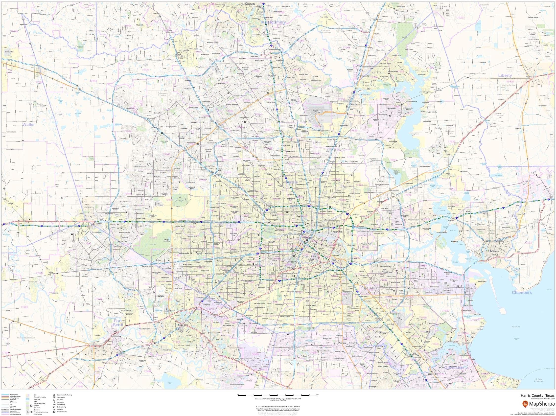 Harris County, Texas - 48" x 36" Laminated Wall Map