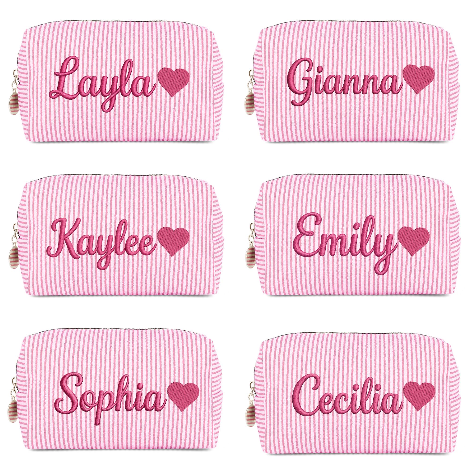 Ajiangwu 6PCS Bridesmaid Gifts Personalized Makeup Bag with Embroidered Name,Custom Small Travel Cosmetic Bag Pink Toiletry Bag Bulk for Wedding Bachelorette Party Favors