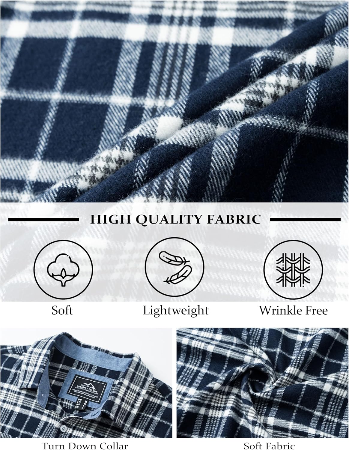 MAGCOMSEN Men's Flannel Shirts Cotton Long Sleeve Plaid Shirt Casual Fashion Button Up Shirts Jackets with 2 Pockets - Image 5