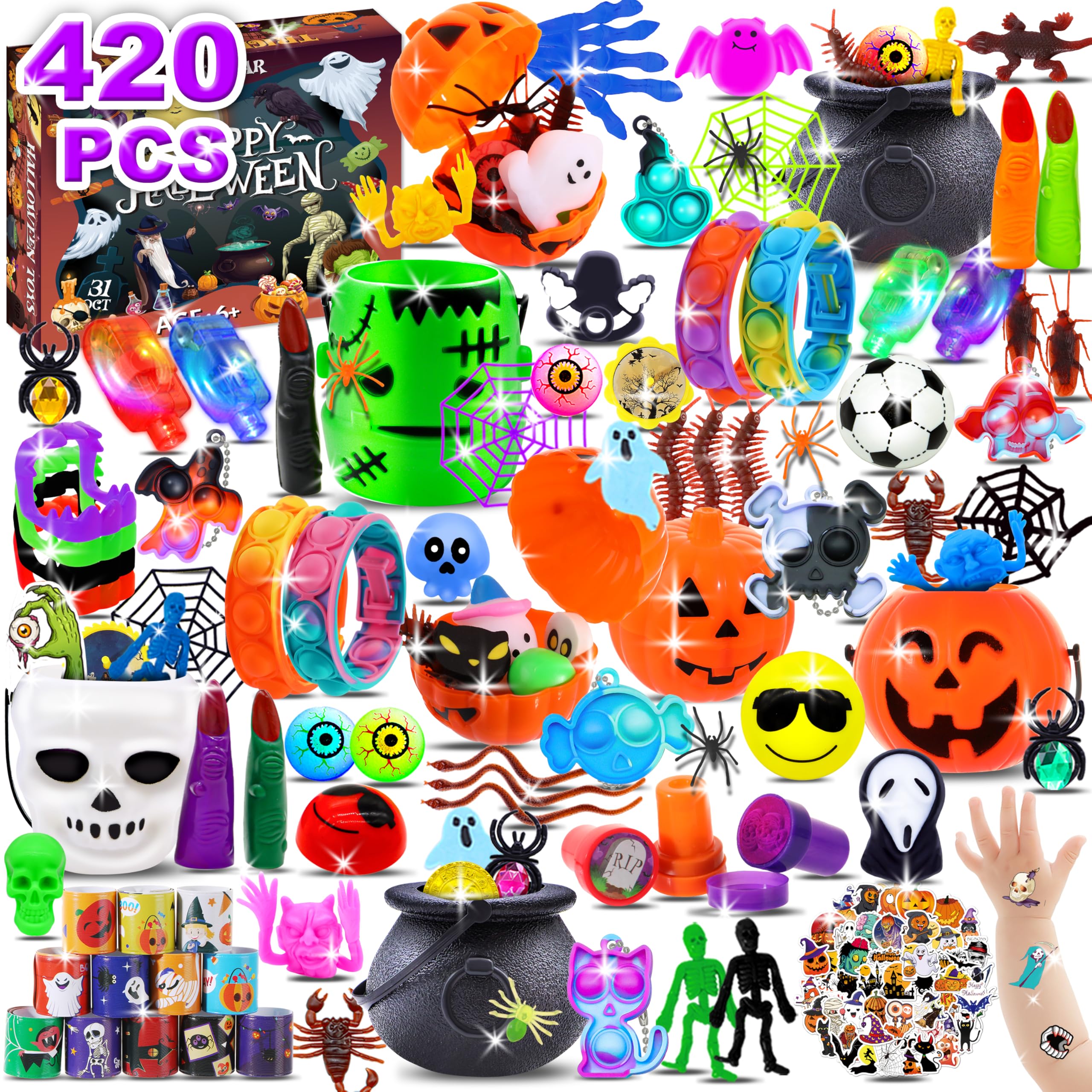 420PCS Halloween Party Favors for Kids, Bulk Toys Trick or Treat Bags Fillers Classroom Prizes,Treasure Box Toys Goodie Bag Stuffers
