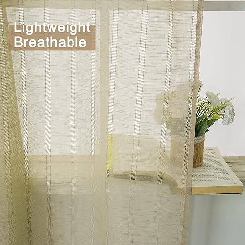 Miniatura 6 de Tony's collection Juego de 2 paneles de cortinas traslúcidas beige de 84 pulgadas de largo, elegantes rayas 540D acebo filtrantes de luz, cortinas