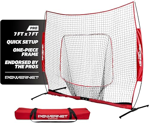 PowerNet Pro One Piece Softball Baseball Net, Portable Baseball Training Equipment, Hitting, Throwing & Pitching Net with Carrying Bag