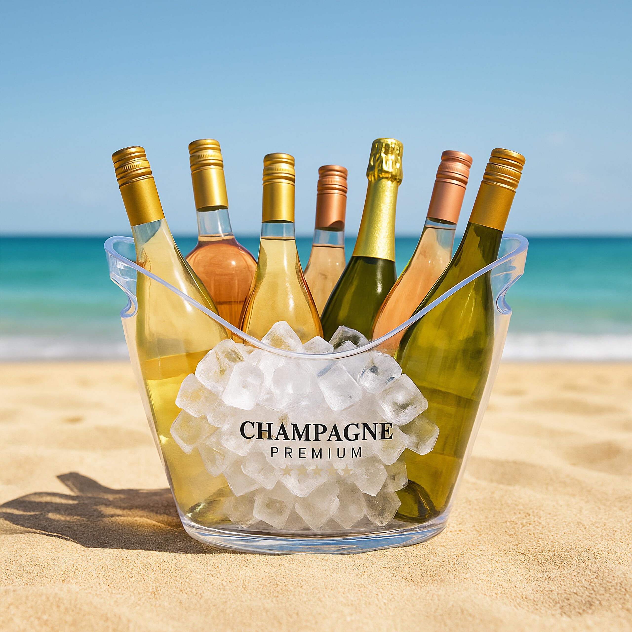 Set de 4 cubiteras Relaxdays, recipiente con asas, 8 l, transparente | Enfriador de botellas para cava, champán y vino, de plástico