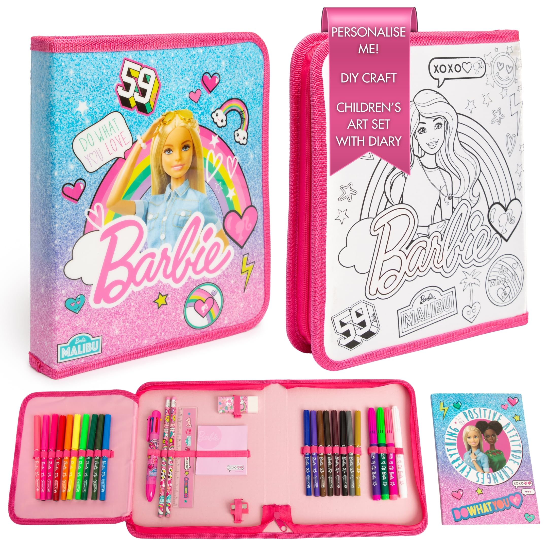Barbie Filled Pencil Case - School Supplies Stationery Set With Colour Your Own Diary Accessories - Gifts For Kids