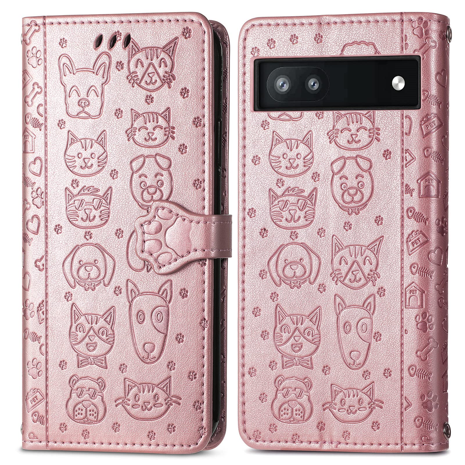 Custodia Portafoglio Per Google Pixel 6A Con Disegno Gatto Cane – Pelle, Viola - 4